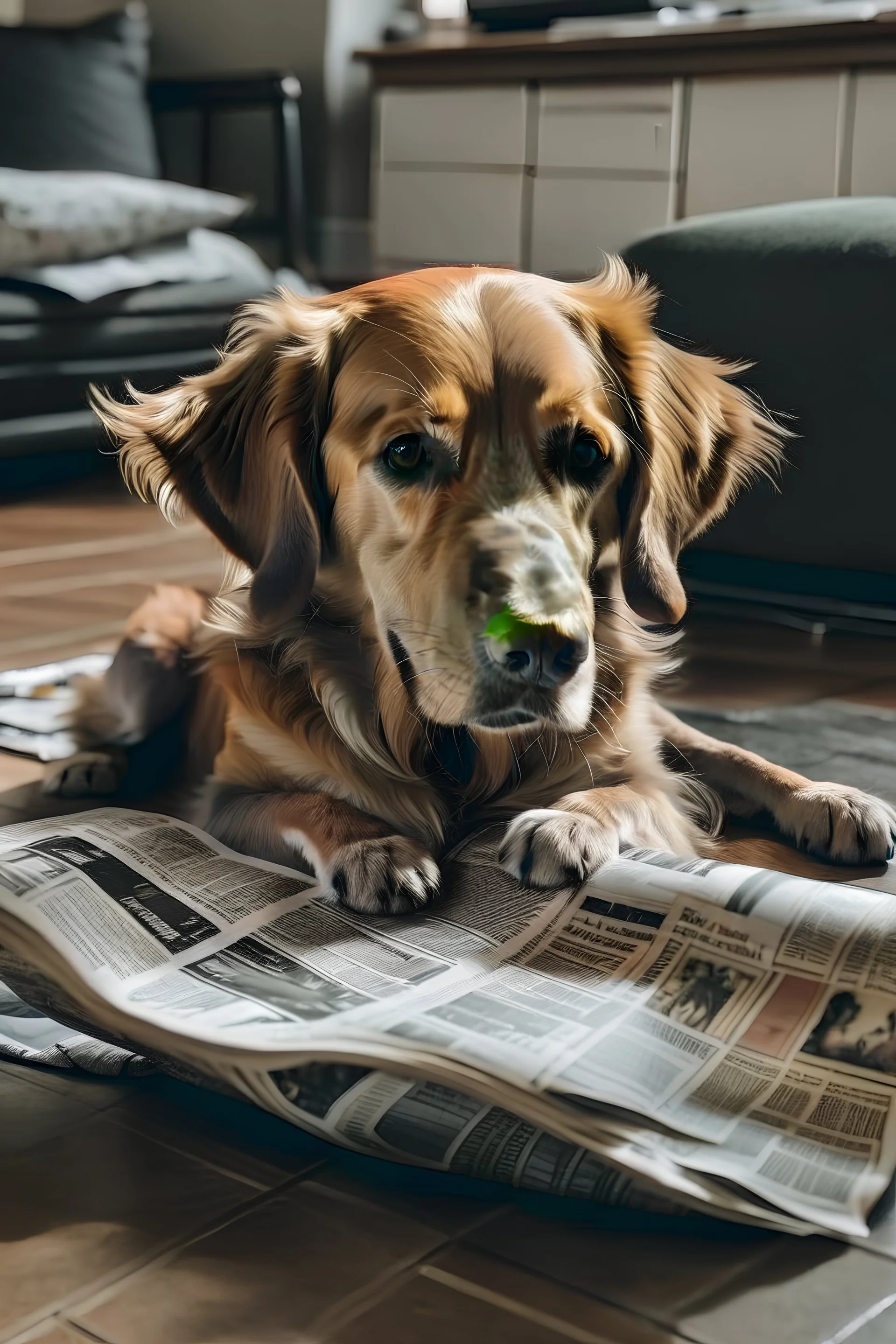 Ein Hund liest eine Zeitung