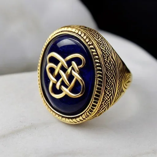 sapphire signet ring with braided gold, celtic ring, highly ornate, breathtaking, nordic ring, viking ring, engraved carved band, runes, men's jewellery