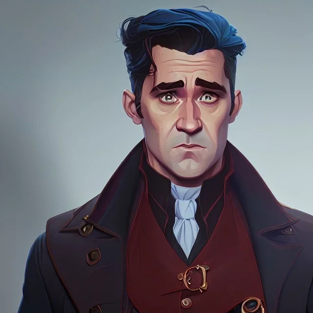 Portrait of a 30 year old warlock like Colin Farrell, Sherlock Holmes and Mary Poppins