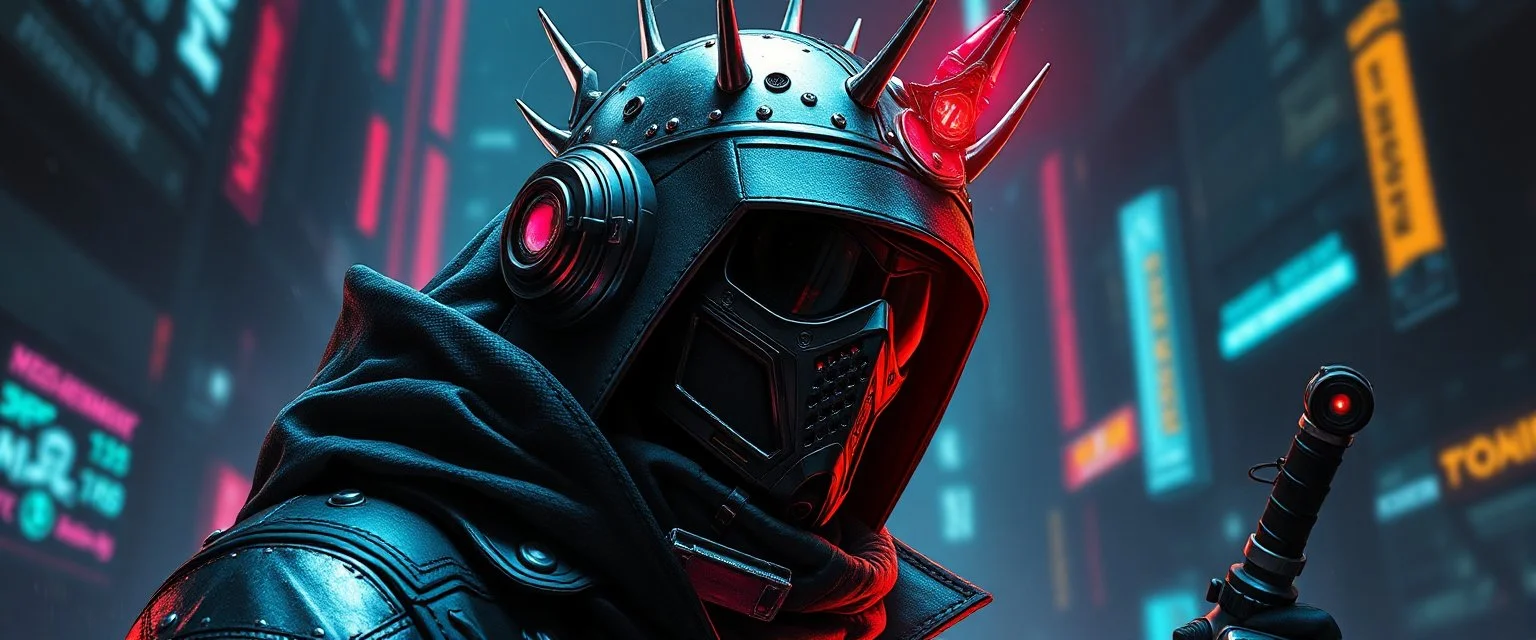 saviour thief king with head set, cyberpunk setting