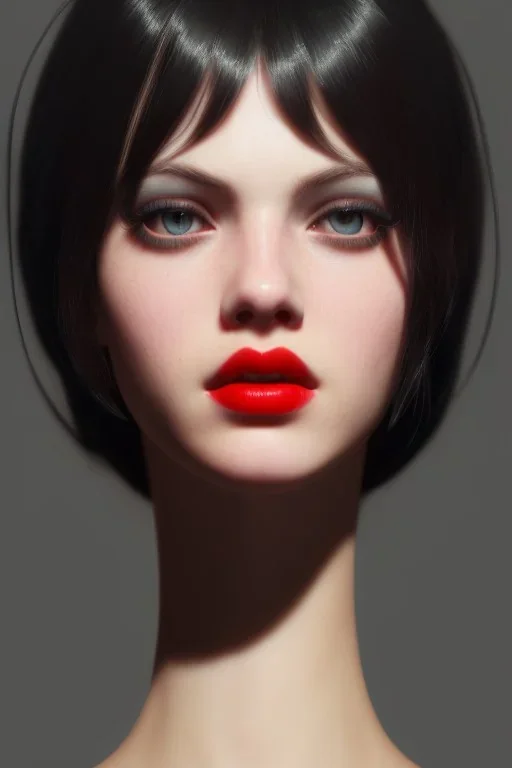 Vanessa Incontrada, cute, beautiful, white eyes, red lips, black hair with bangs, close up portrait by Greg Rutkowski