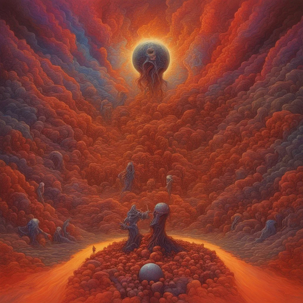 Pyrrhic Victory, kinetic prog rock album Art, colorful expansive art, by Aly Fell, by Keith Thompson, horror, volumetric lighting, surrealism.