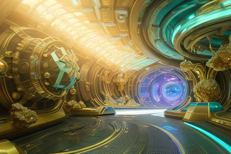 white and gold crystal cosmic and galactic ambiance cinema4d sci-fi futuristic tunnel, full of details, smooth, bright sunshine，soft light atmosphere, light effect，vaporwave colorful, concept art, smooth, extremely sharp detail, finely tuned detail, ultra high definition, 8 k, unreal engine 5, ultra sharp focus