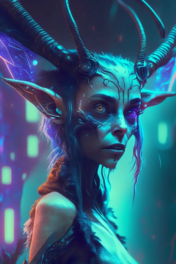 Faun fairy alien ,futuristic, cinematic, cyberpunk, 8k quality