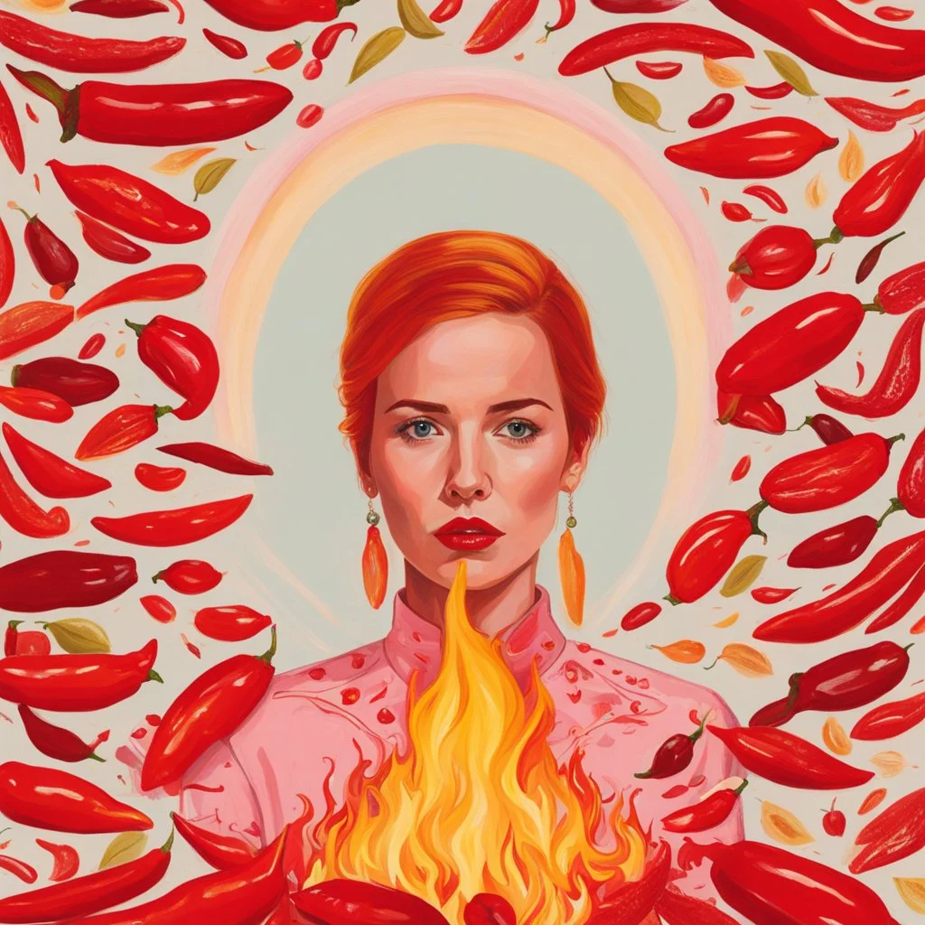 [art by Wes Anderson] she's eaten so many chillies she's on fire