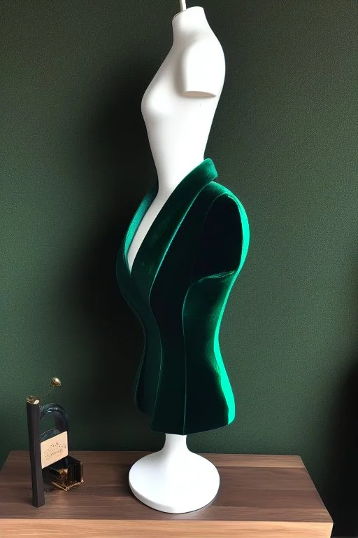 dark green velvet Necklace Mannequin Stand on a luxury table