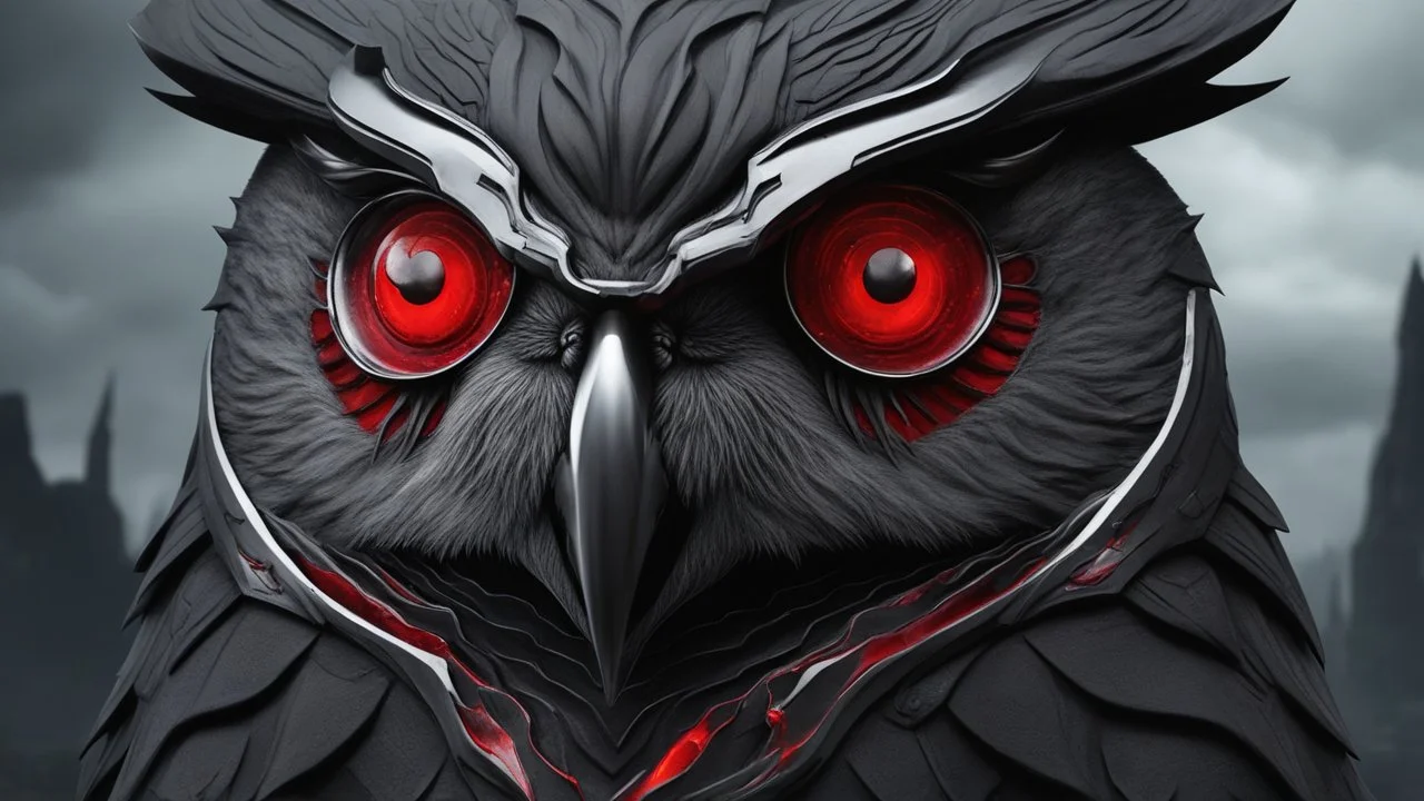 a Black shield evil Owl with fangs, bloodshot eyes, blood, horror, that looks into the camera, hyperrealistic, extremely detailed, 8 THOUSANDS mystical, trending on artstation, sharp focus, studio photo,Halloween Alchemist , high voltage, thunder light,closeup, proactive scene, provocative moving, action pose, modern and futuristic HD colored black and red decor beautiful black empty in a high voltage pumpkin, double exposure, halo, perfect composition, highly detailed,