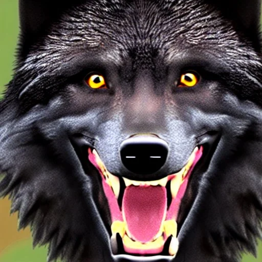 black alpha wolf baring teeth photorealistic