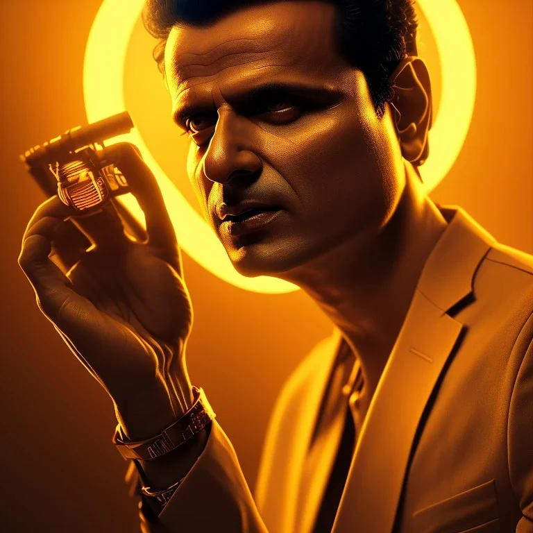 Indian actor Manoj bajpayee, Cartographic, Circuitry, Golden Hour, Closeup-View, 16k, Lumen Global Illumination, Diffraction Grading