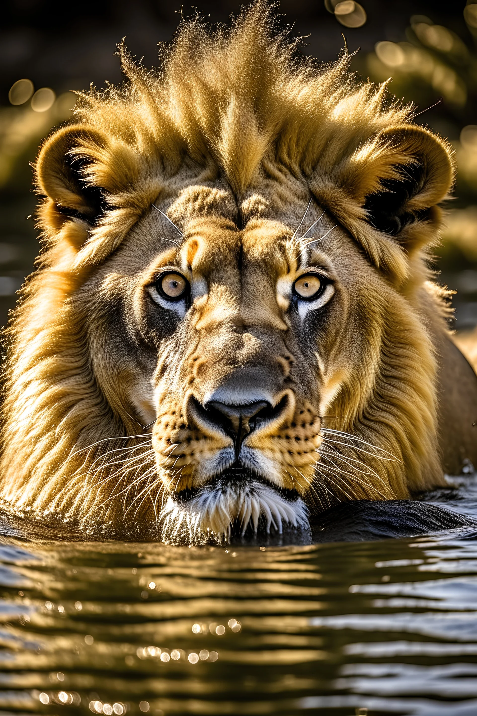 Lion in water