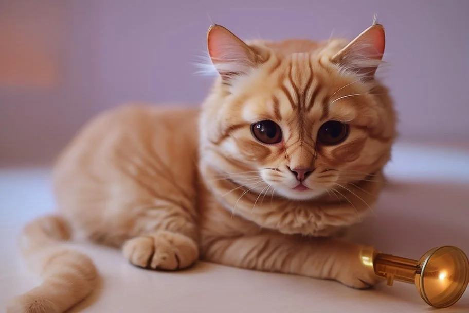 cute fluffy chibi beige cat with a giant thermometer in a modern room in sunshine