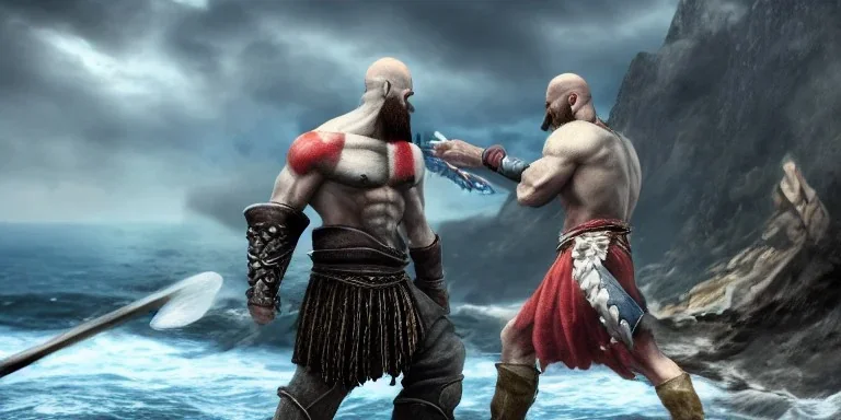 Kratos fighting Poseidon