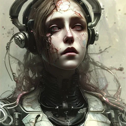 Singer Danish MØ face, Style cyberpunk, watercolor illustration by <agnes cecile> <John Kenn Mortensen> <Yoji Shinkawa>,