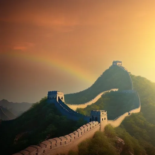 The Great Wall of China, sunset rainbow