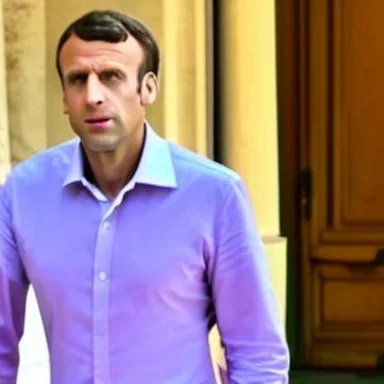 Emmanuel Macron in a pink dress full body photo