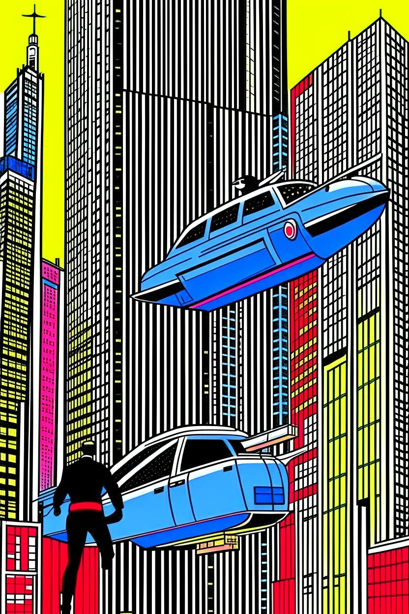 punisher sku;; city helicopter chasing car in the style of Hiroshi Nagai