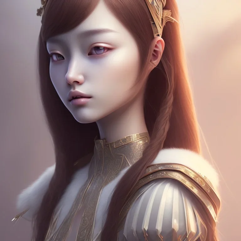 Korean girl , long Brown hair, White headfone, hands on the Chen,elemental face, Unreal Engine 5, highly detailed, highest quality, digital painting, complex 3d render, unreal engine render, insane detail, intricate photograph quality, magnificent, majestic, highly intricate, Realistic photography, grand hall, wicked throne, holding scepter, crown of barbwire, dark color palette, metallic, highly detailed, highest quality, digital painting