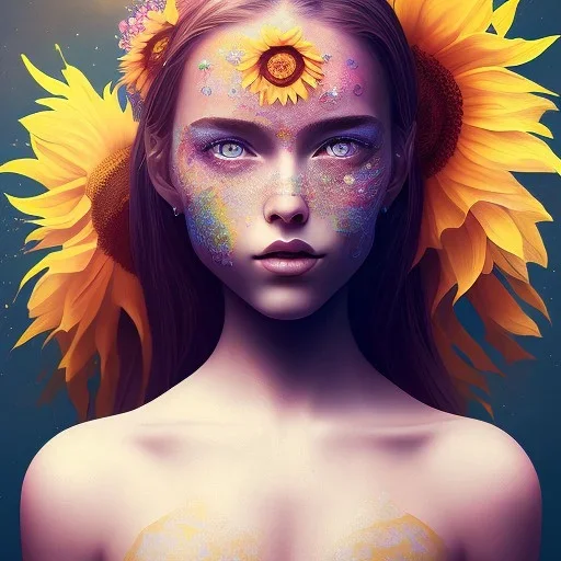 girl sunflower face