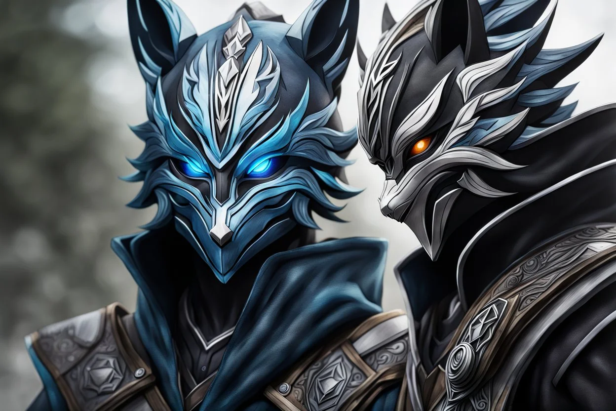 kindred in 8k anime realistic drawing style, kindred mask, Shinobi custom, rain, apocalypse, intricate details, highly detailed, high details, detailed portrait, masterpiece,ultra detailed, ultra quality