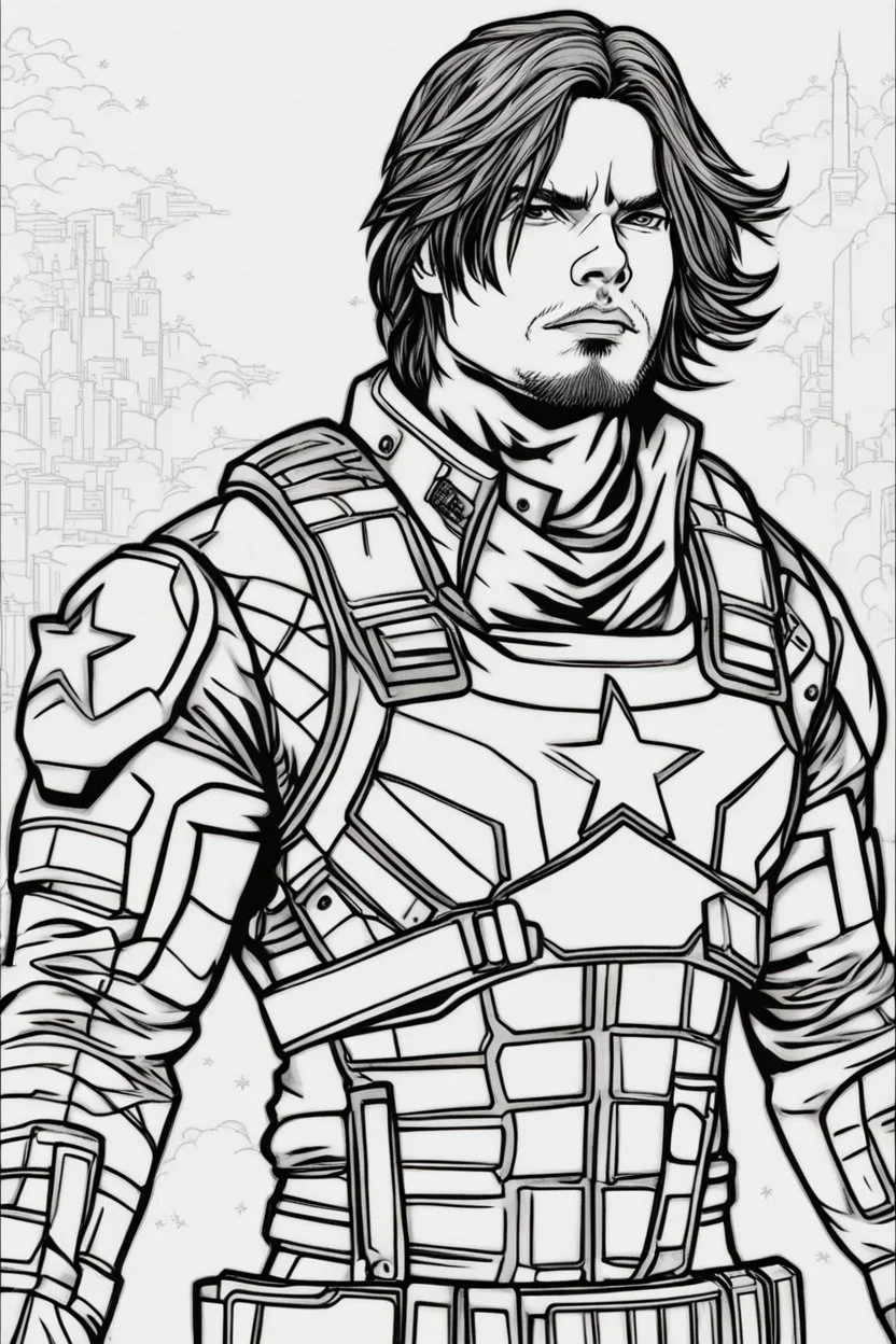 out line art of WINTER SOLDIER super HIRO colouring pages with white background ,skech style ,full body. only use outline,mandala style,clean line art,white background,no shadow and clear and well outlined