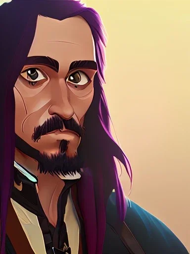 Portrait of a 30 year old strange gay wizard like Jack Sparrow