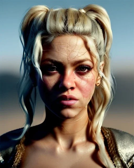 portrait, Shakira, blonde artist, angry, Realistic image, MMA robe, hoodie, mma gloves, loose long hair, eyes make up, gold make up, moisture, sweat, fog, Neon colors, leds. Dark background, photo studio, concept art, smooth, unreal engine 5, god lights, ray tracing, RTX, lumen lighting, ultra detail, volumetric lighting, 3d, finely drawn, high definition, 4k.