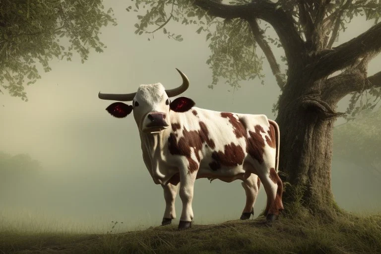 cow stuck in the top of a tree can not get down