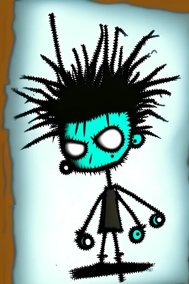 2d drawing of a stickman, cool with punk hair, x eyes like in hangman, flying, 3d realistic in colour