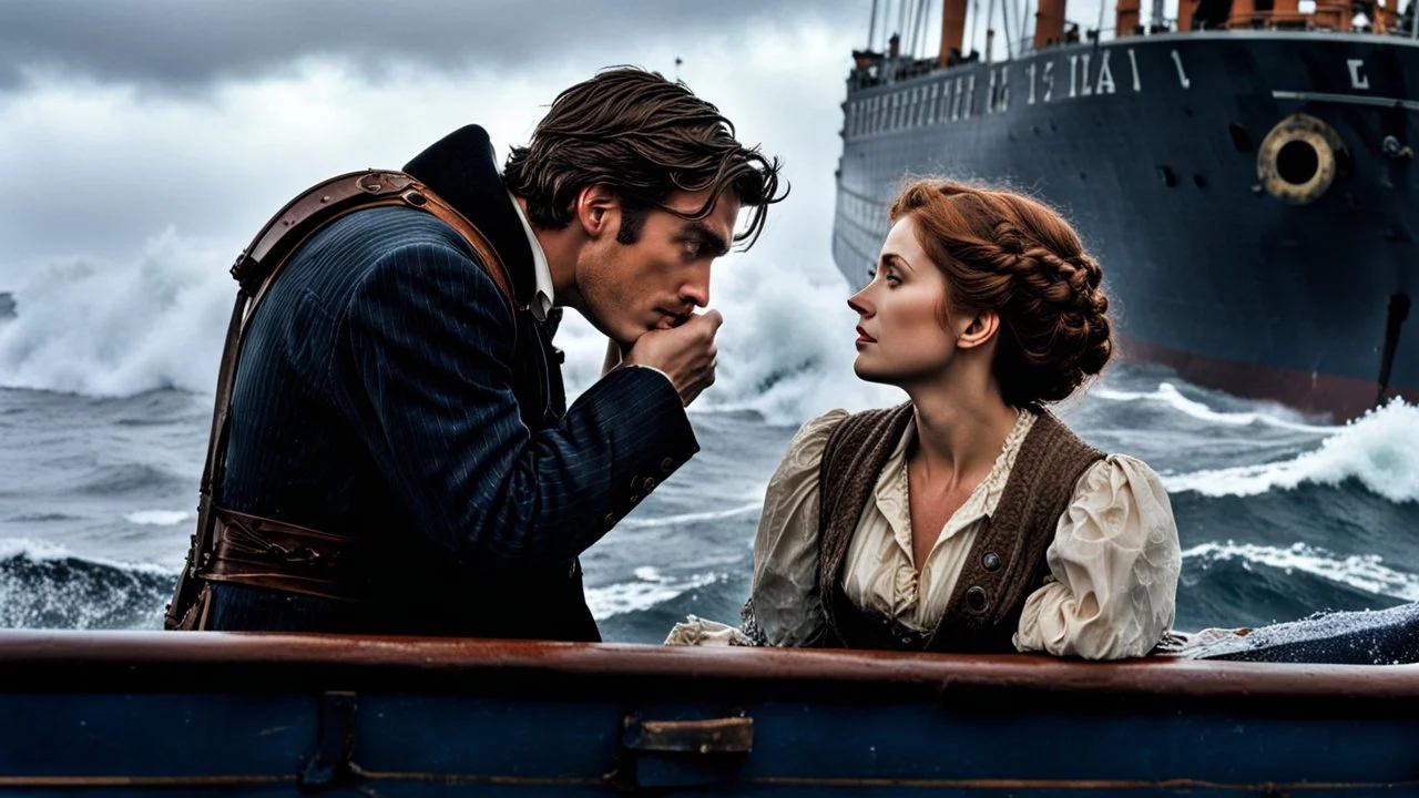 Write a scene where Jack and Rose say goodbye to each other as Rose boards a rescue boat on the sinking Titanic. The tension is palpable as they express their love for each other amidst chaos and tragedy. Jack's heartbreak is evident as he watches Rose leave, knowing they may never see each other again. The scene captures the emotional turmoil of the moment and the overwhelming sense of loss as the ship continues to sink.