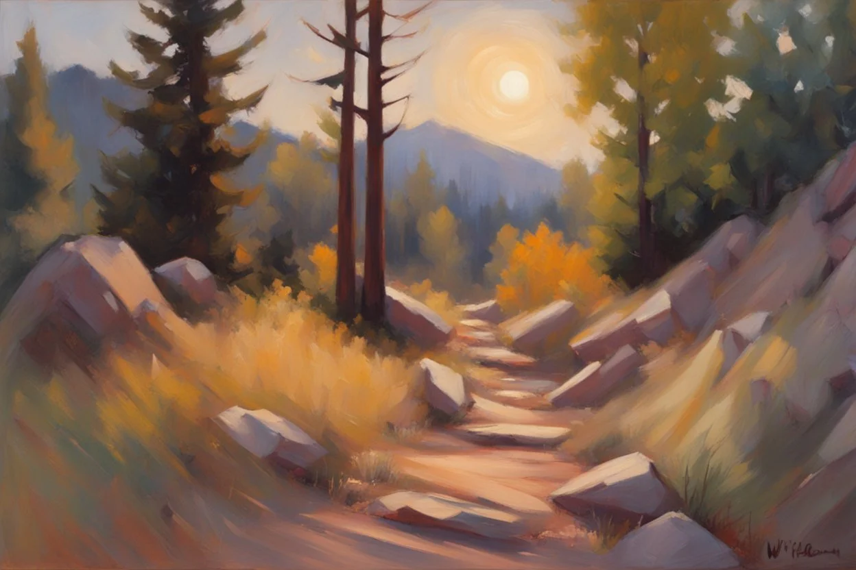 Night, mountains, rocks, 90's sci-fi movies influence, wilfrid de glehn impressionism paintings