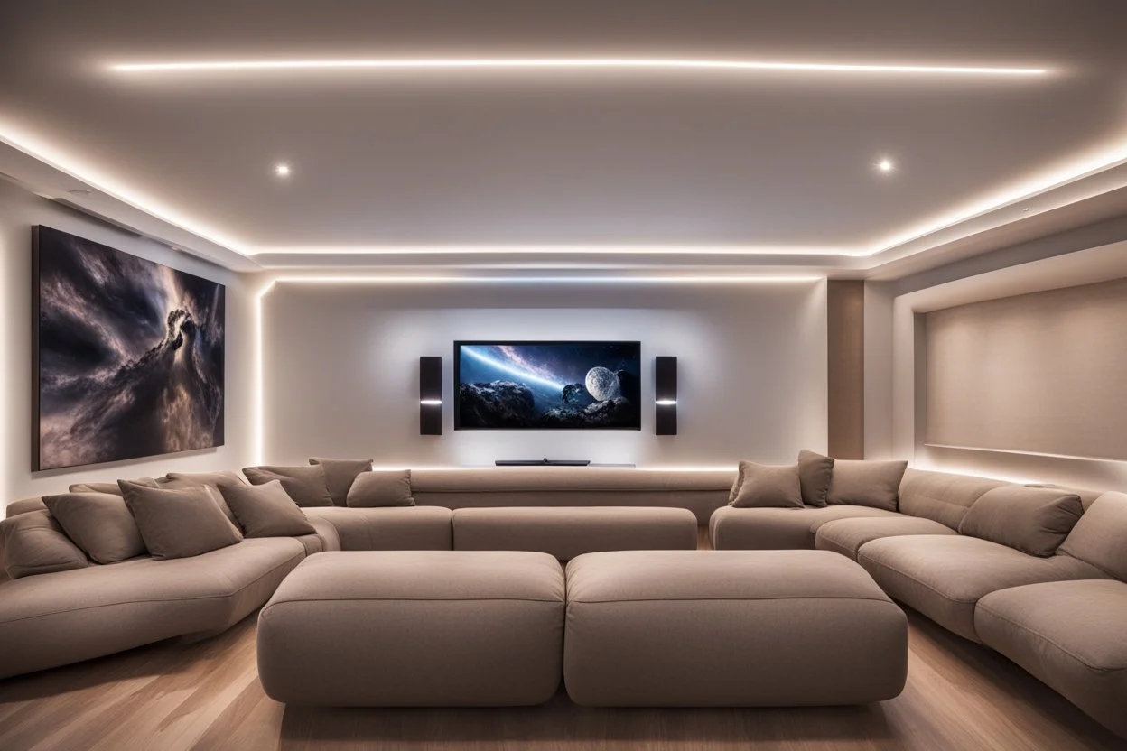 dedicated home cinema room with LED lighting in the walls make sure the room is completely symmetrical