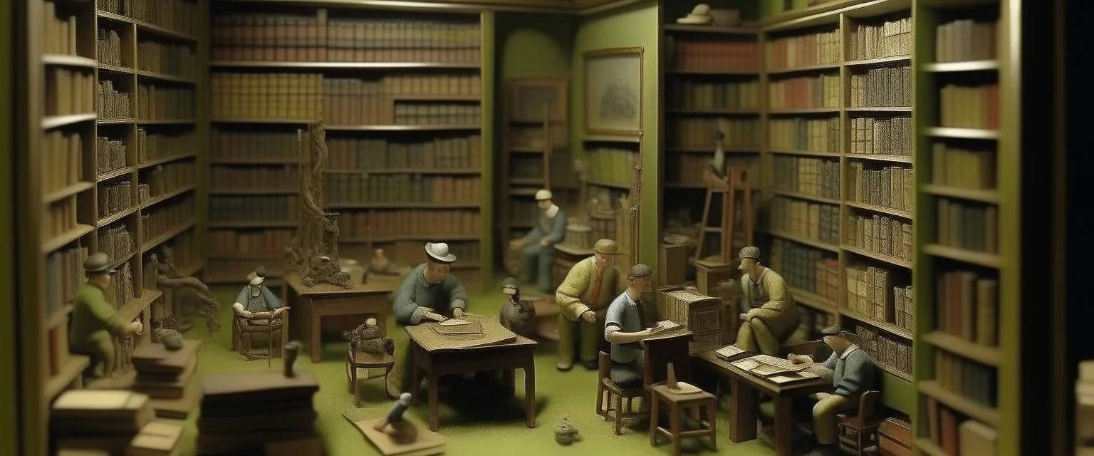 the endless library, a place of workers, diorama by Ken Laszlo