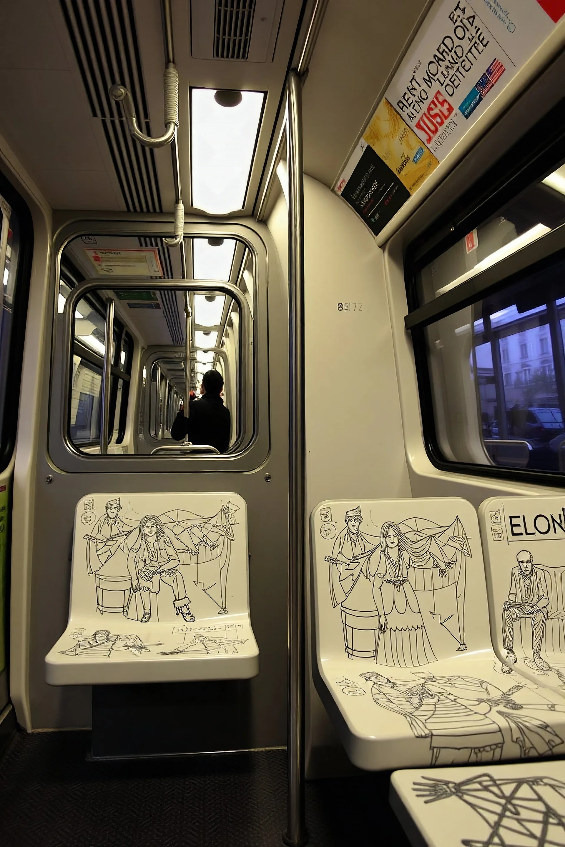 The French subway with seats designed with léonard de vinci sketches