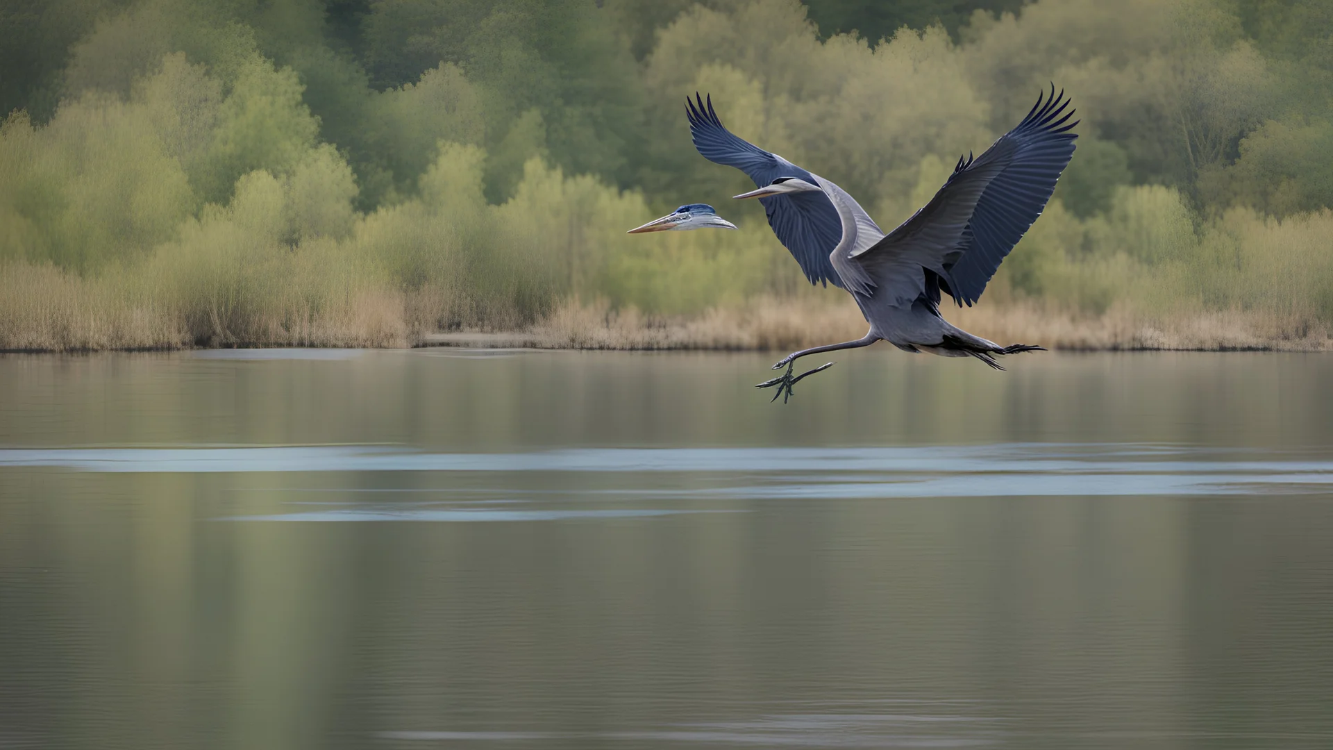 Great Blue Heron - Ardea flying over the lake