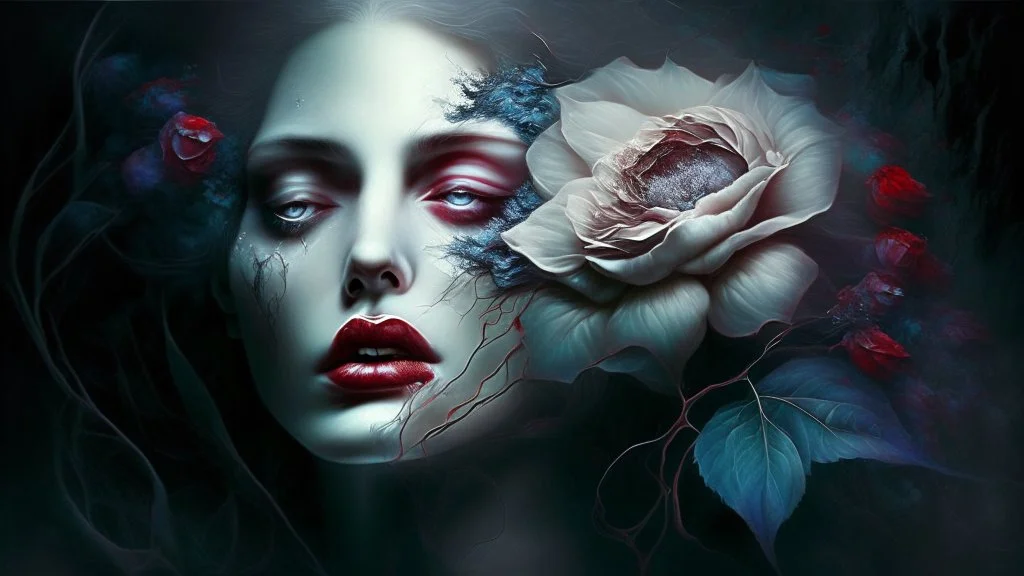 beautiful woman phantom, flower, lips, mysticism, esotericism, ghost