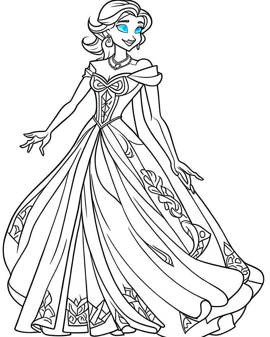 Elsa With Big Swooping Dress Coloring Page