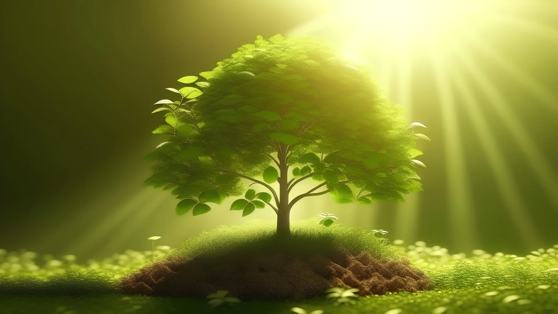 Small tree growing with sunshine in garden. eco concept, Generative AI