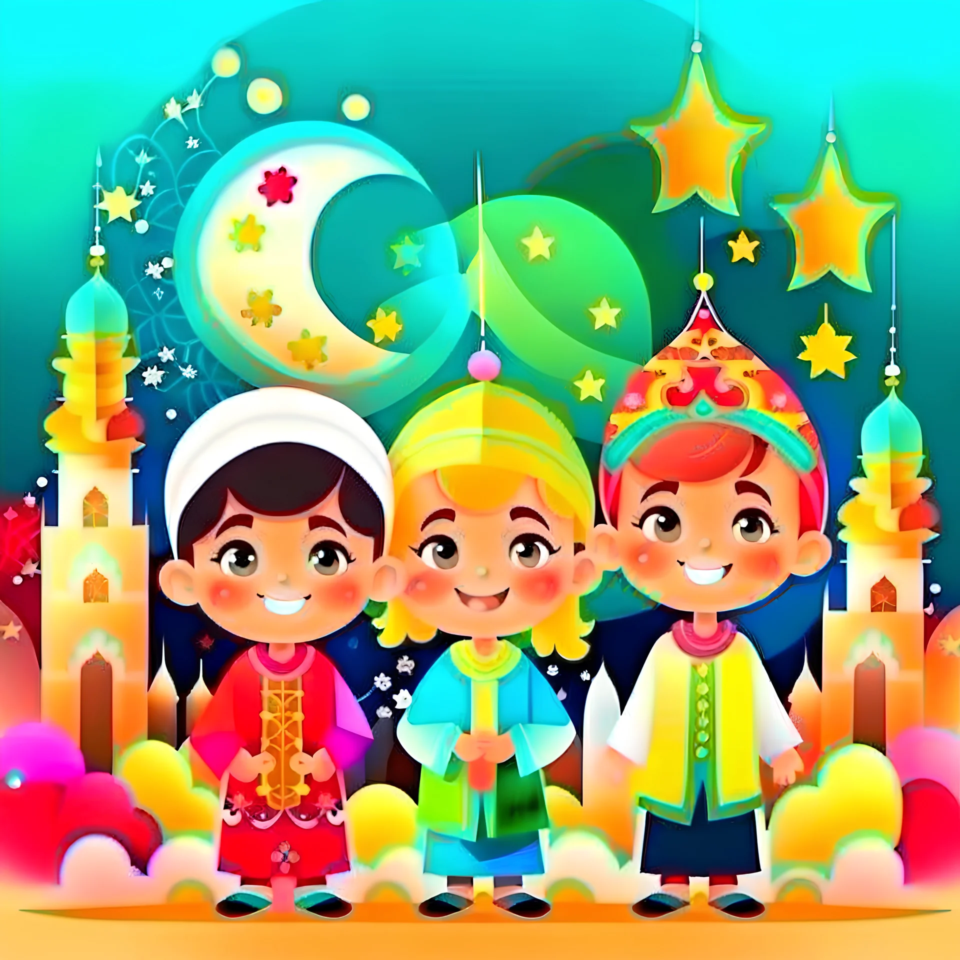 Abstract happy children in ramadan's greetings