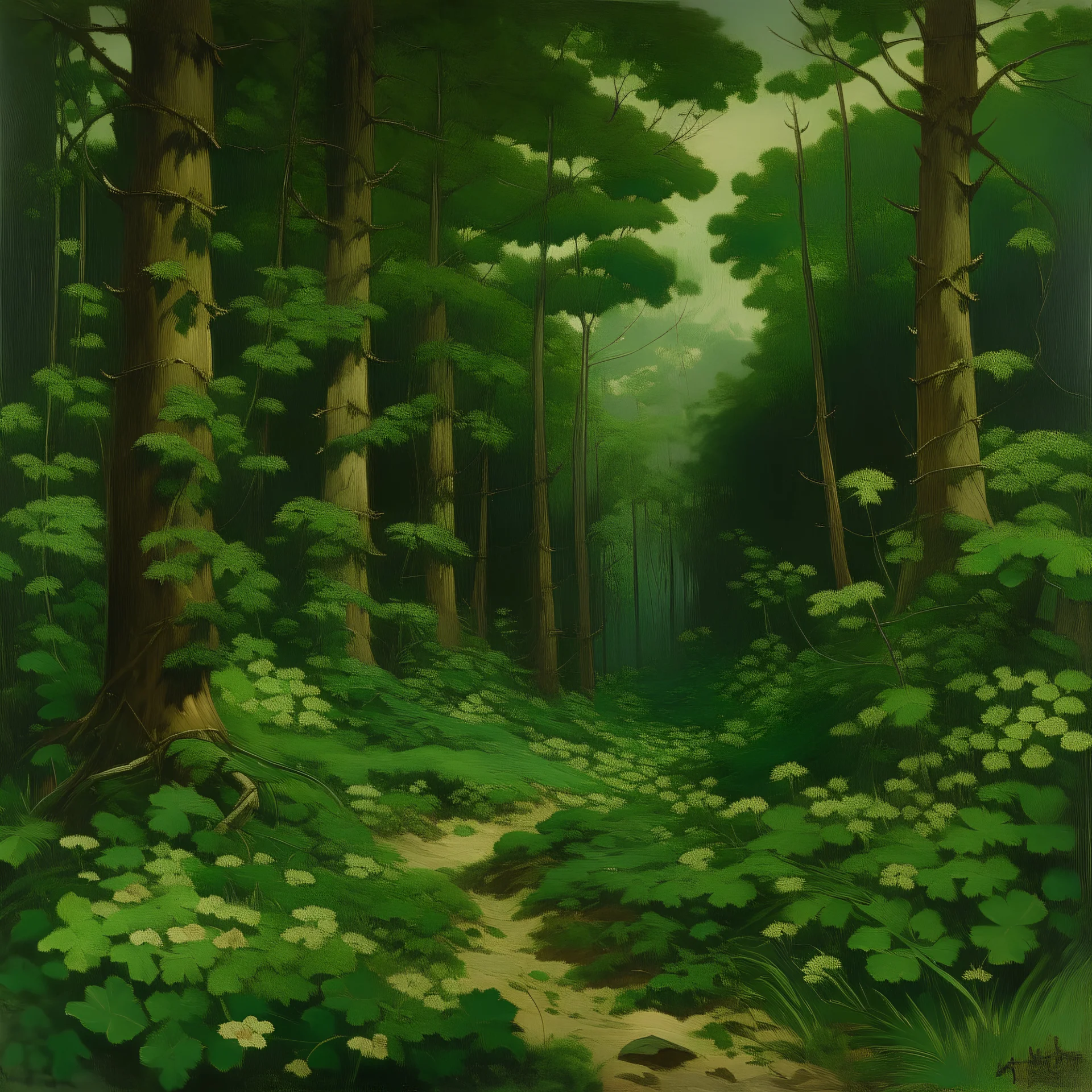 A dark green woods with clovers painted by Henry-Robert Brésil