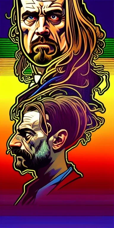 macho fine art portrait of we have seen better days in the style of Dan Mumford, Alphonse Mucha, Pythagorean, hypersigil