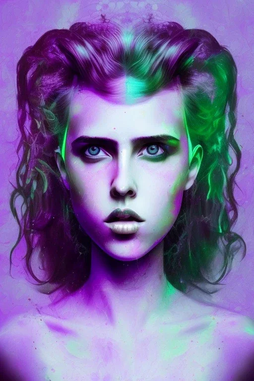 Danish singer MØ face, Abstract, purple tones,