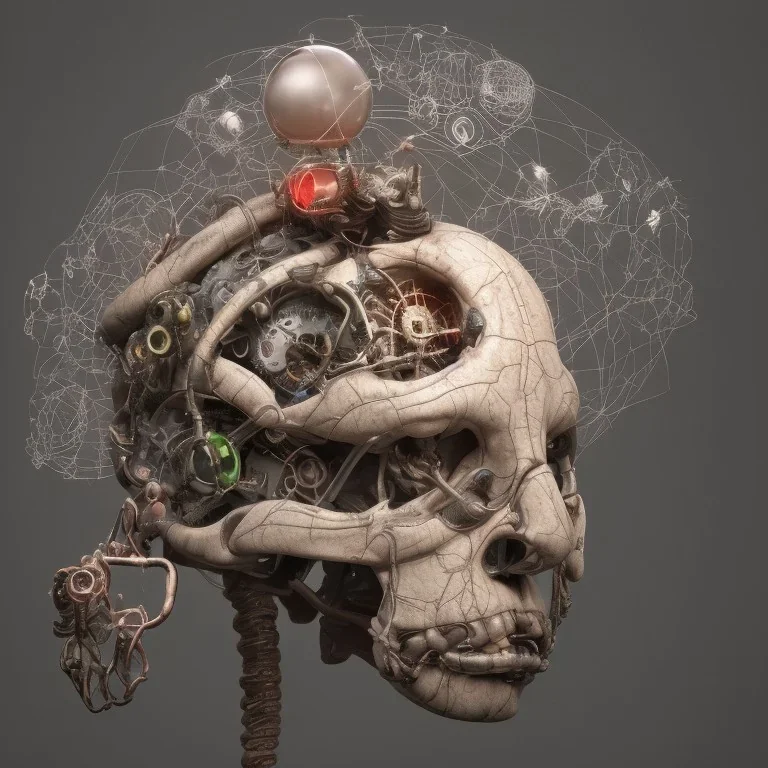 3D render of a sci-fi baroque concept design of anatomically correct brain device with terrarium, steampunk, intricate details, scientific, hyper detailed, photorealistic