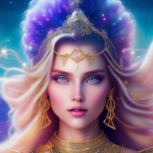  full body white goddess woman glitter smiling long blond hair blue eyes in a galactic ambiance, delicate colors in the foreground, full of details, smooth, light effect，vaporwave colorful, smooth, extremely sharp detail, finely tuned detail, ultra high definition, 8 k, ultra sharp focus