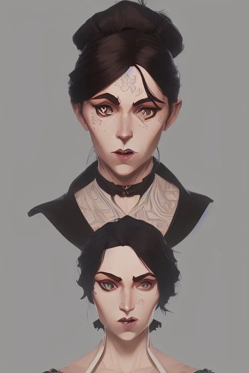 warm but stern aunty victorian era, posh british accent influenced, high born facial features dnd character on a solid black background, full body image, high quality realistic.