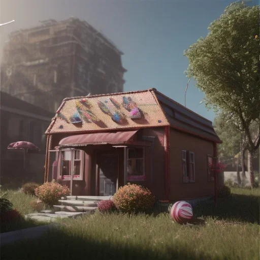 chocolate candy house, unreal 5, octane render, cinema4d, redshift render, hyper realistic, cenematic, vibrancy, synthwave, retouch, centered, dynamic lighting, dramatic lighting, 4k, highly detailed, attractive beautiful, realistic, epic composition, holographic,