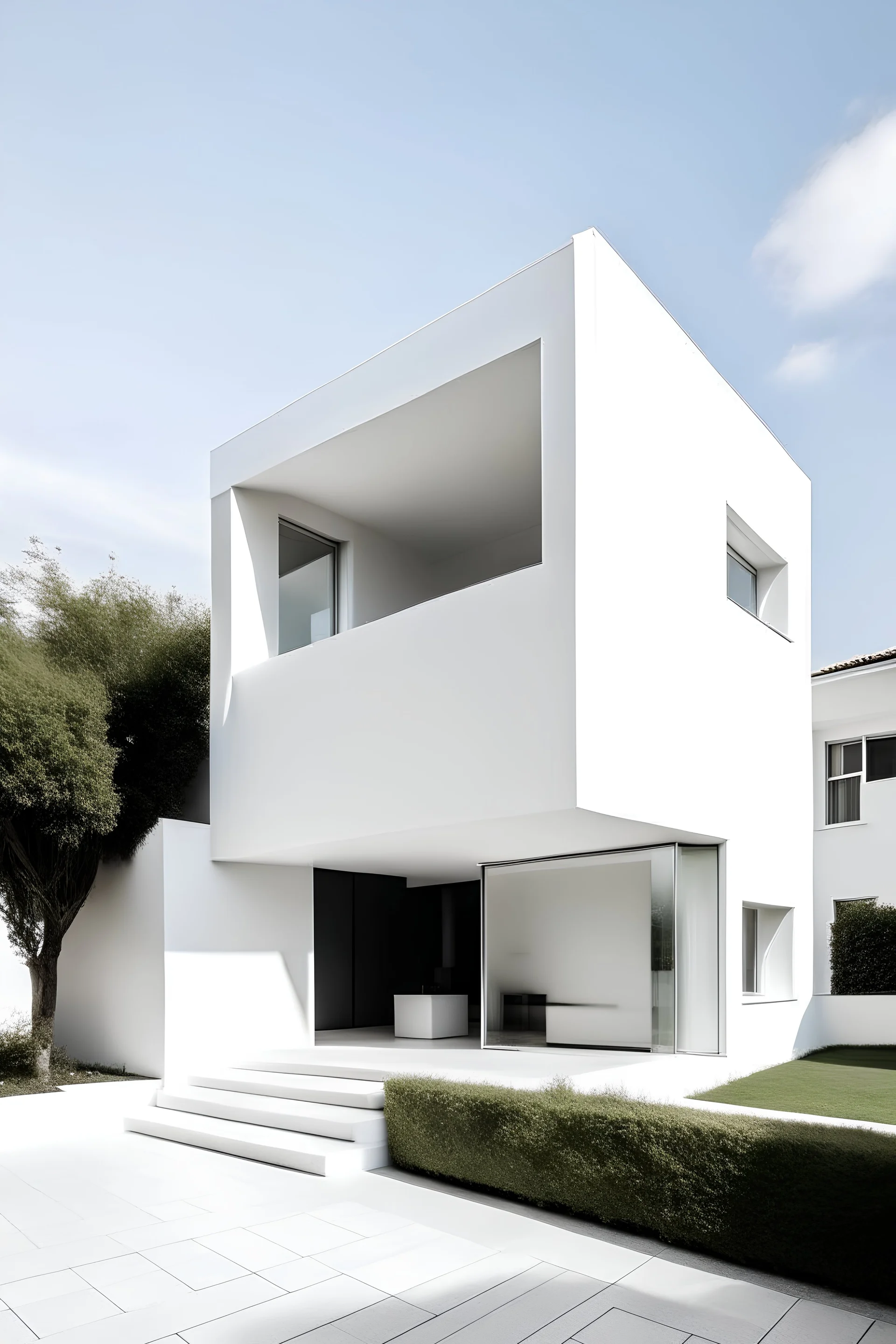 Fachada de una casa mínimalista de color blanca