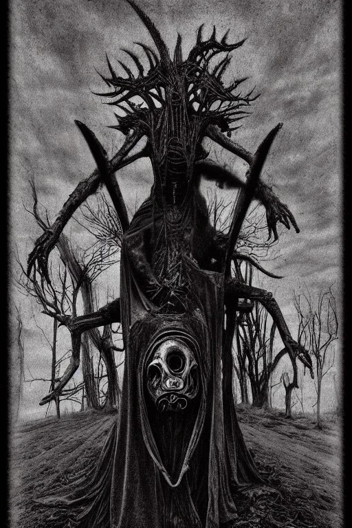 Old photo headless horseman by h r Giger, Tim burton, junji ito, dystopian surrealism, dark horror fantasy, hdr, artstation intricate details, demonic, dark art, dark noir, neoclassical gothic horror