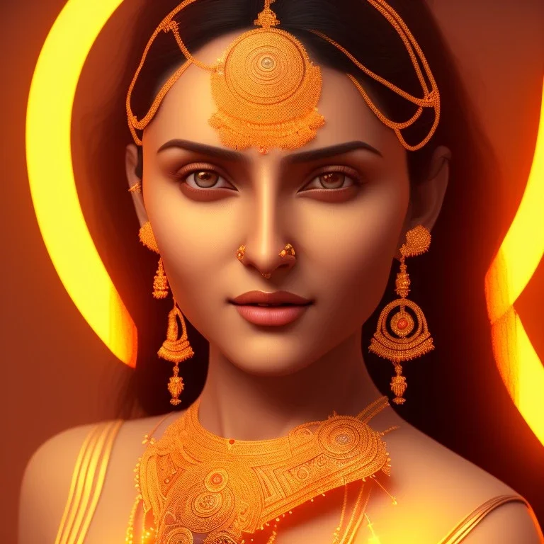 South Indian actress Ivana, by Mahmoud Sai, Cartographic, Circuitry, Golden Hour, Closeup-View, 16k, Lumen Global Illumination, Diffraction Grading