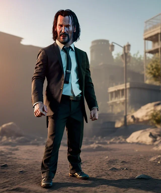 John wick toddler, full body, dramatic lighting, angry, hyper realistic