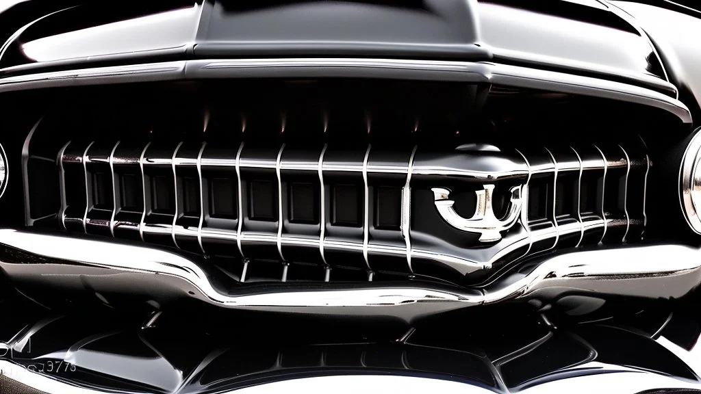 Photograph of a the front grill of a gorgeous, expensive, oldschool black muscle car with a big, black front grill, realistic, stylish, taken up close, symmetrical